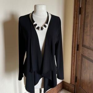 Simpli the Best Draped Open Front Blazer Jacket Black Soft Travel Cardigan Sz 12